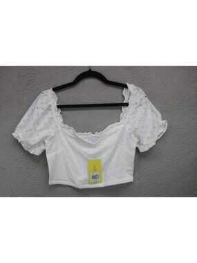 Cabana by Crown & Ivy White Eyelet Cropped Top w/Flaw-Medium-NWT-BOHO
